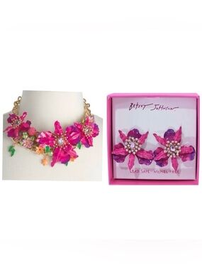 BETSEY JOHNSON SET Pink & Purple Ombré Tropic Orchid Earrings & Necklace NEW NWT